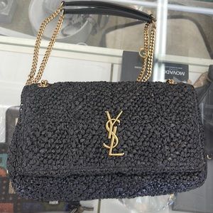 Ysl JAMIE BLACK RAFFIA CROCHET MEDIUM CHAIN ABG